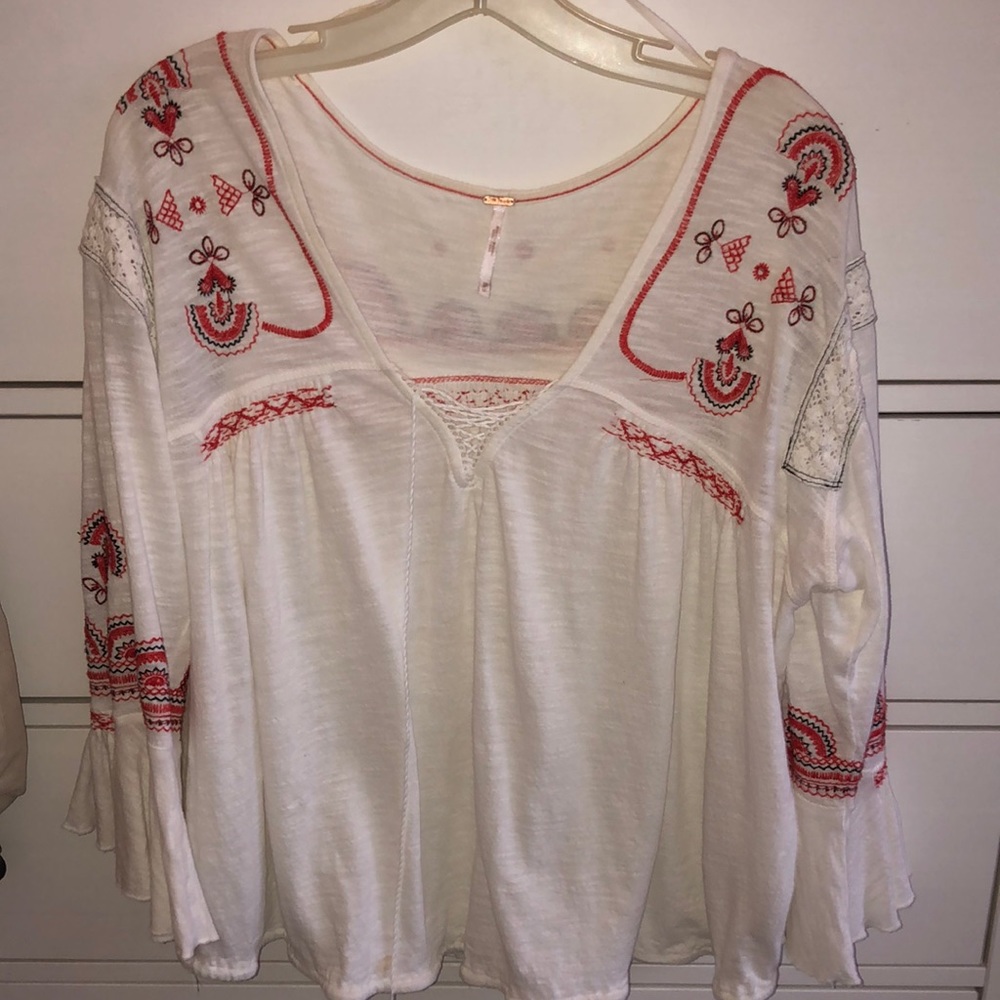 Free people boho red and white long sleeve in size medium